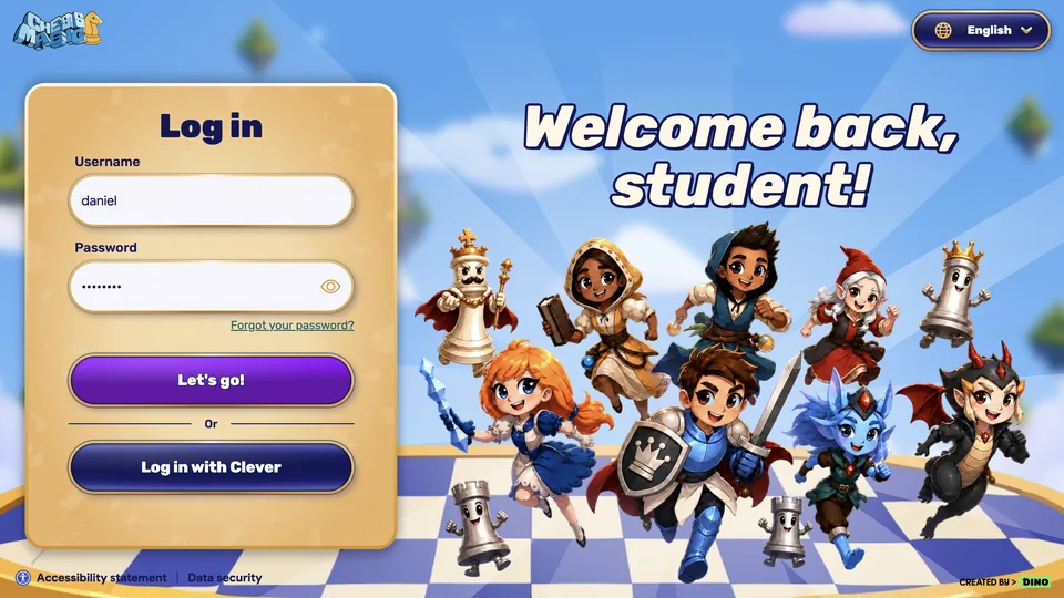 The student login screen