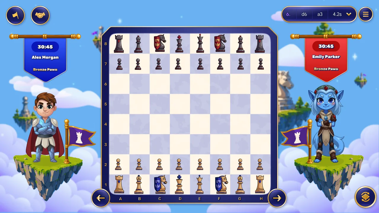 a game in play: the board between both players and their clocks
